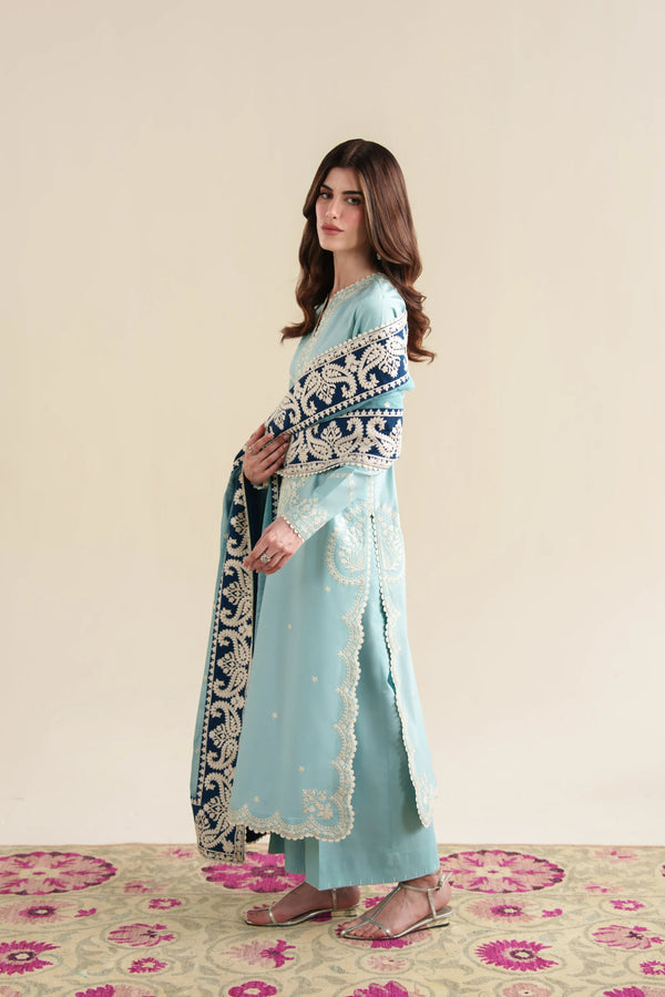 Lawn-3PC Sequence Embroidered Shirt With Khadi Net Embroidered Dupatta-5348