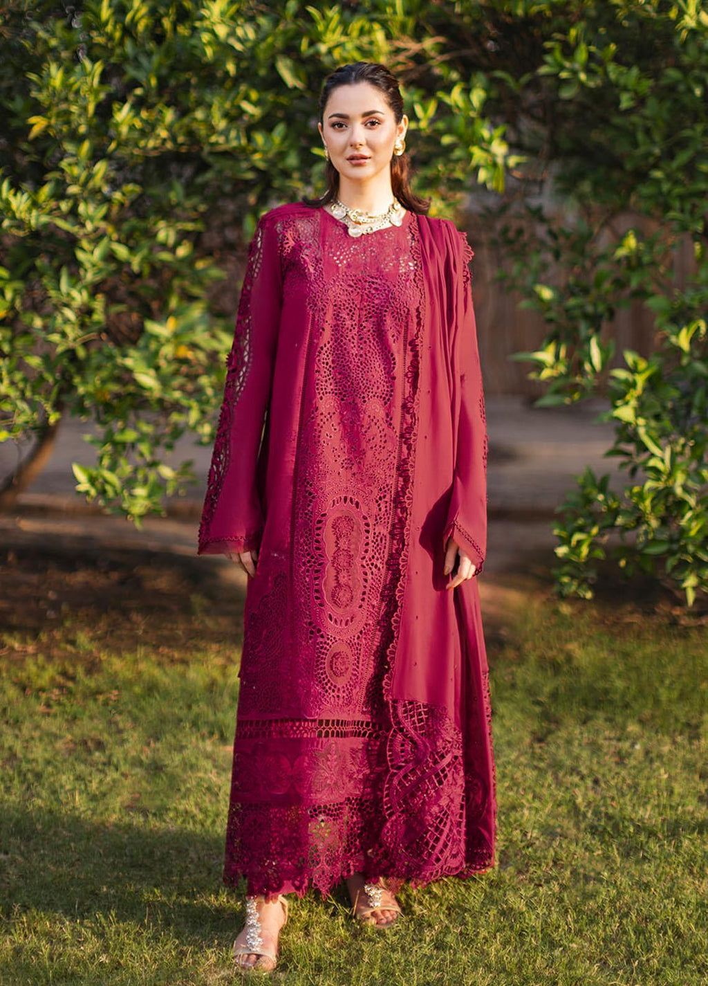 Lawn-3PC Chikankari Embroidered Shirt With Khadi Net Embroidered Dupatta-5340