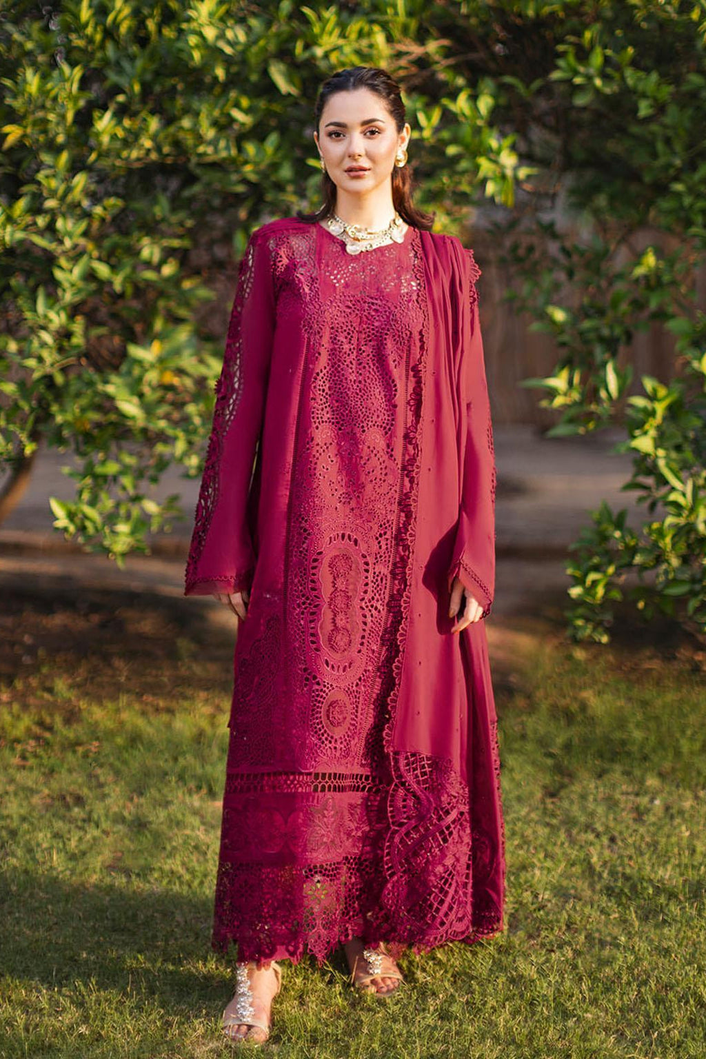 Lawn-3PC Chikankari Embroidered Shirt With Khadi Net Embroidered Dupatta-5340