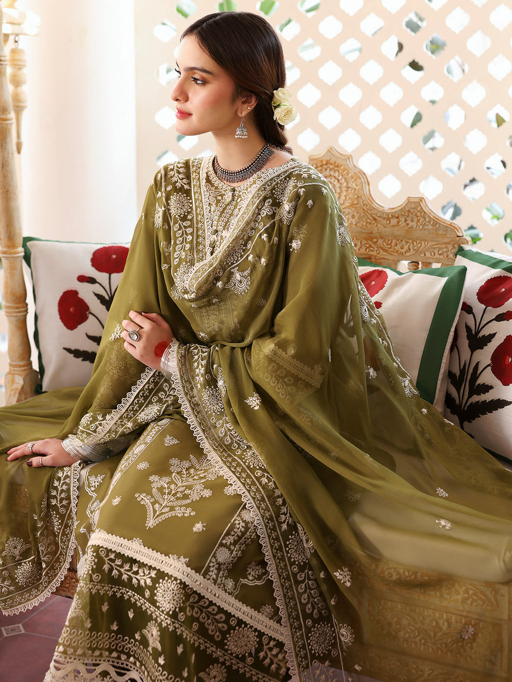 Lawn-3PC Embroidered Shirt With Organza Embroidered Dupatta-5211