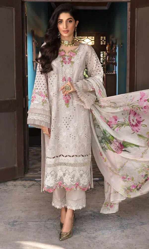 Lawn-3PC Chikankari Embroidered With Digital Printed Dupatta-5199