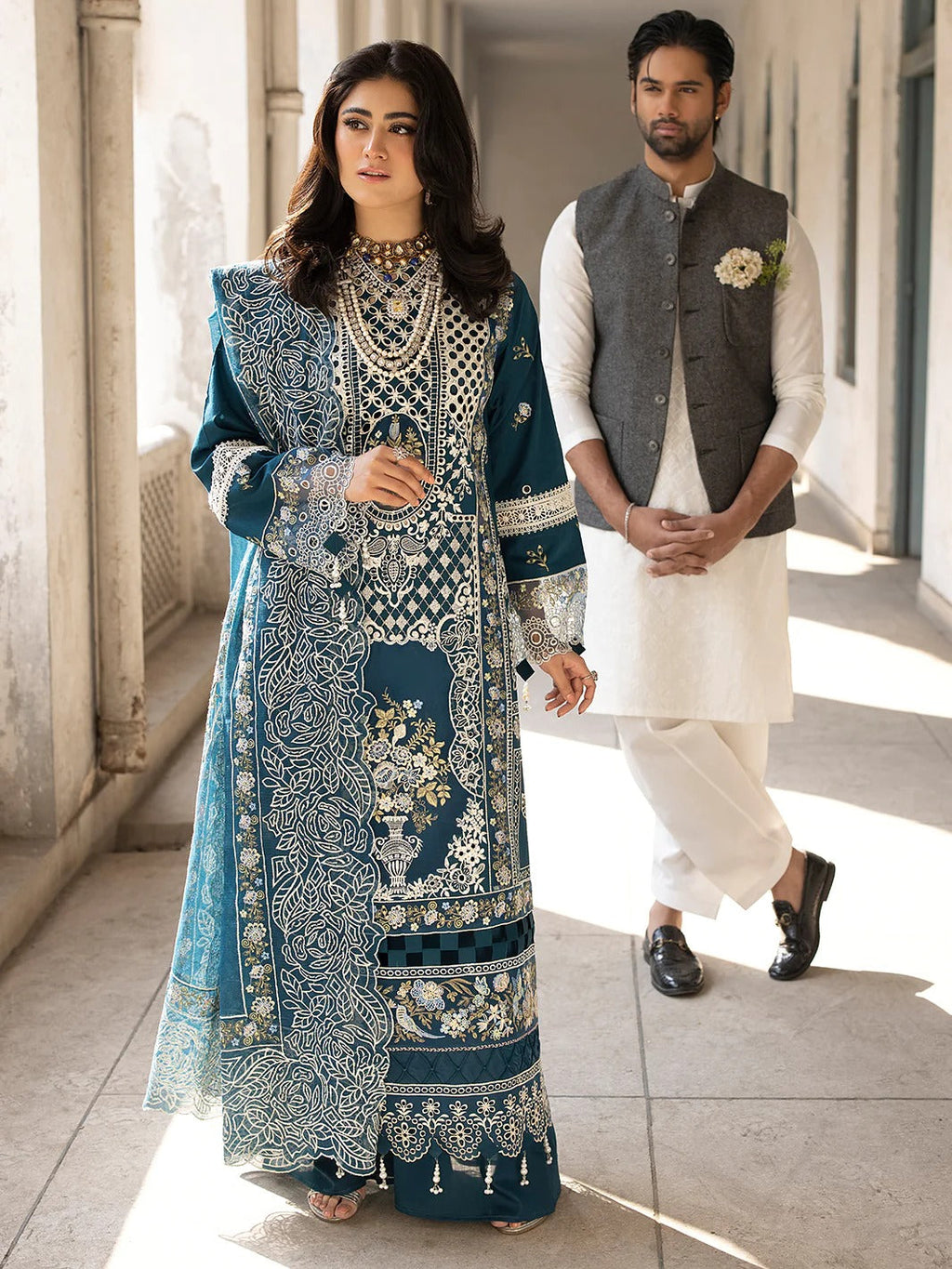 Lawn-3PC Embroidered Shirt With Khadi Net Embroidered Dupatta-5218
